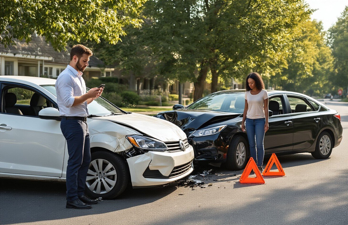 A person and person standing next to a wrecked car

AI-generated content may be incorrect.