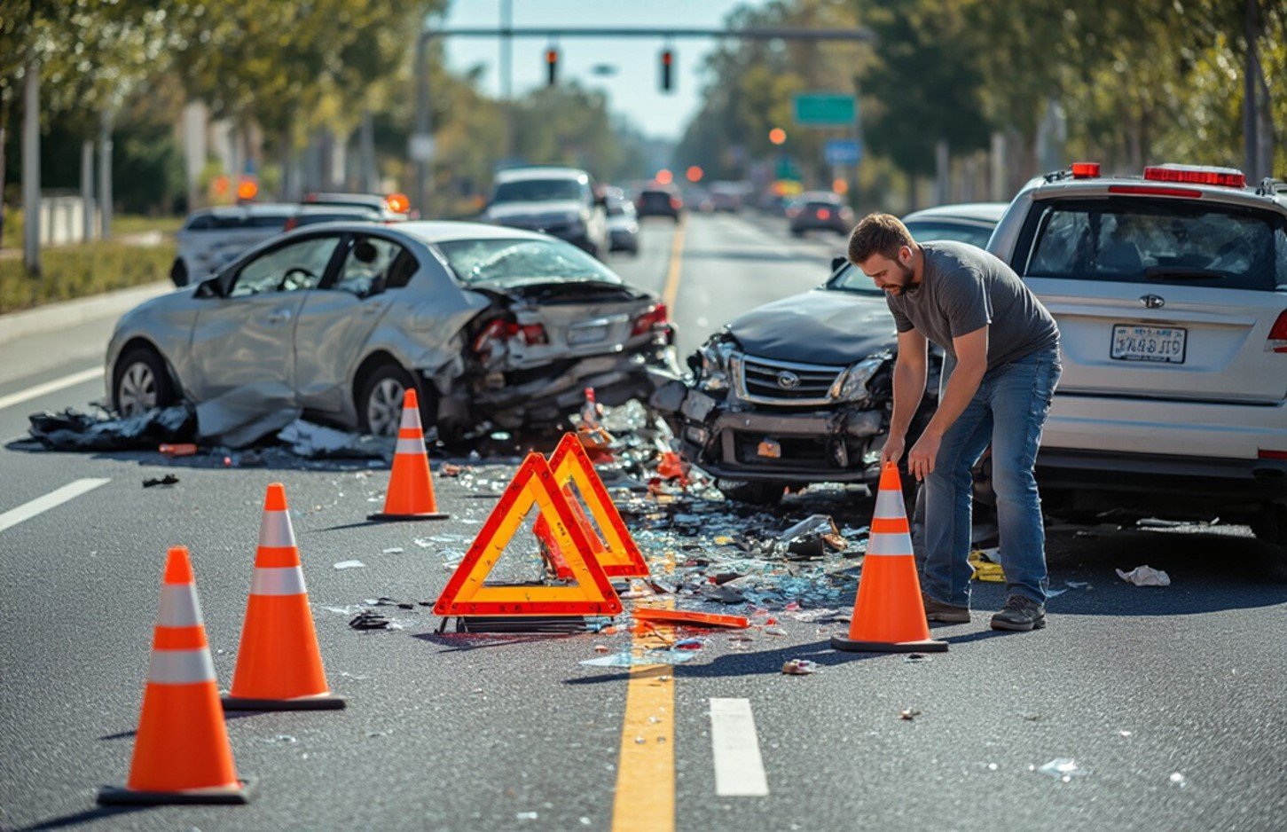 A person standing next to a wrecked car

AI-generated content may be incorrect.