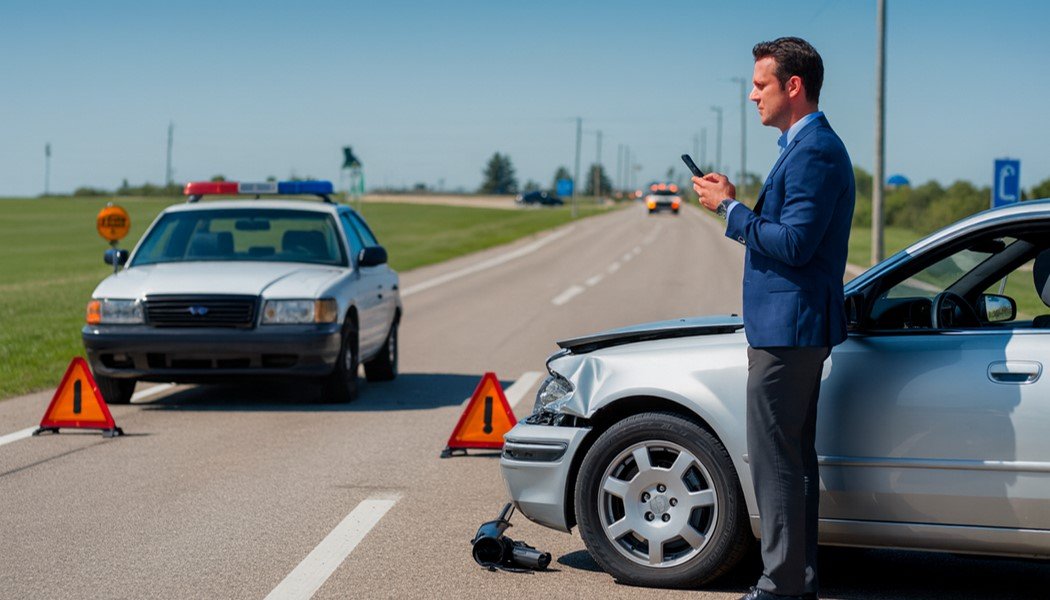 Car accident scene with vehicles pulled over safely